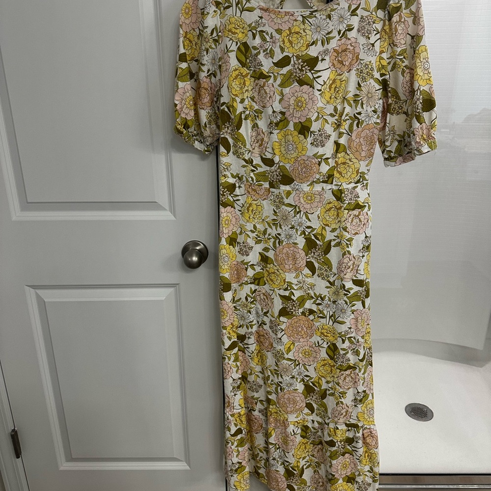 Who What Wear Floral Long Sleeve Dress - Green, Yellow, Pink